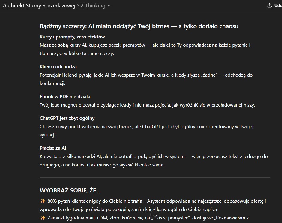 Przykład gotowej strony sprzedażowej z Asystenta AI
